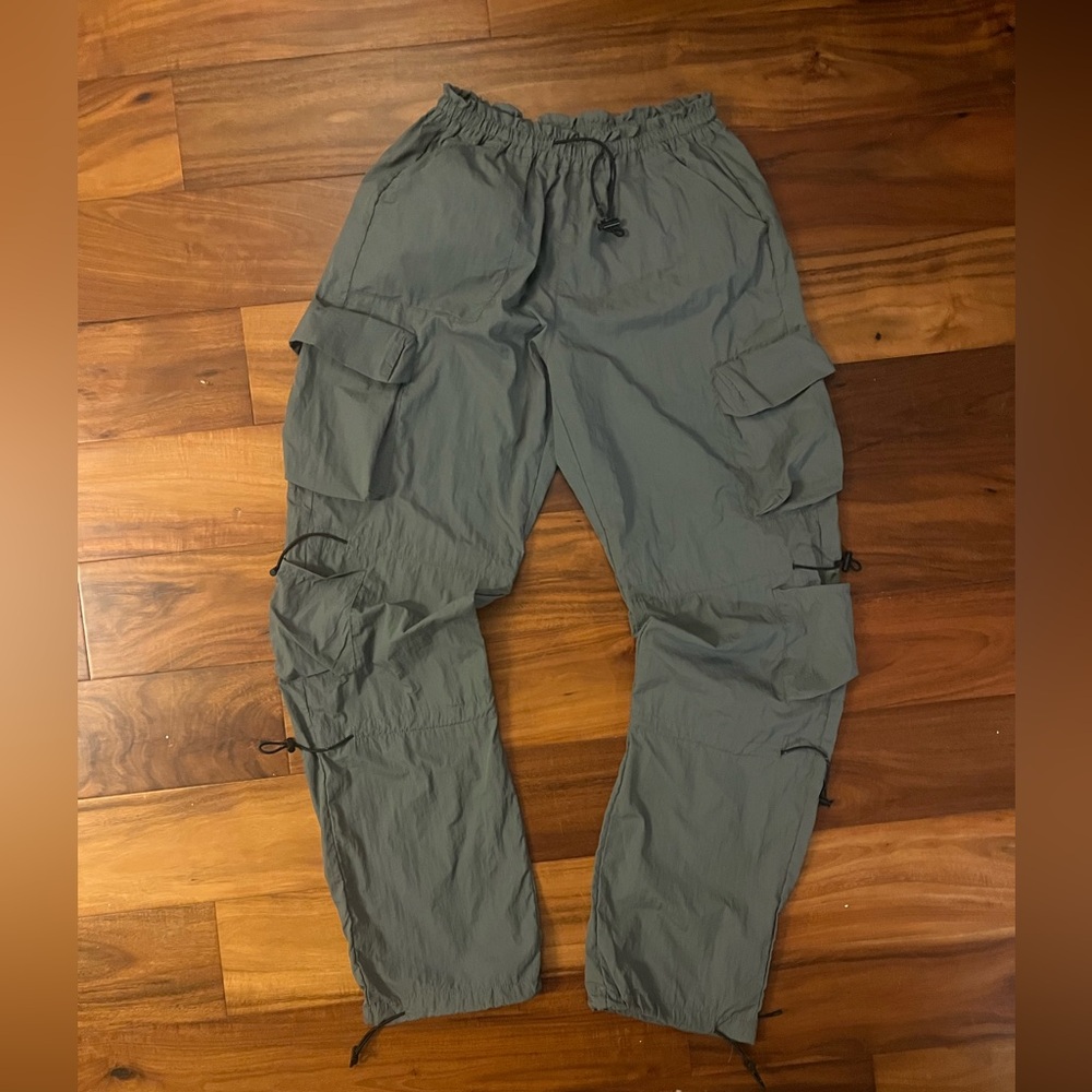 Grey Cargo Parachute Pants